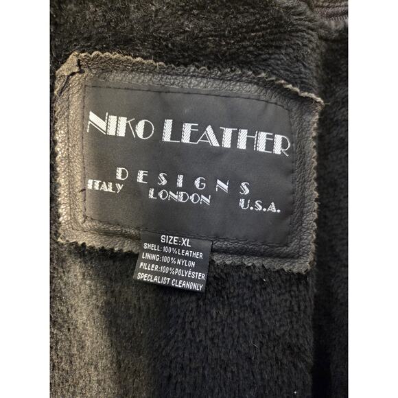 Niko Leather Designs Black Moto Biker Jacket Mens Size XL Zip In Liner EUC - Picture 5 of 14